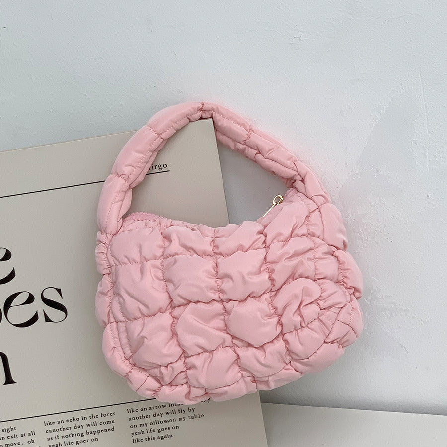 Women's Fashionable Pleated Puff Cloud Plaid Handbag