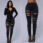 Women's High Waist Ripped Jeans - Distressed Skinny Denim Trousers | Casual Stretch Pencil Pants