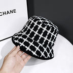 Black Plaid Knitted Fisherman Hat Female Retro Fashion