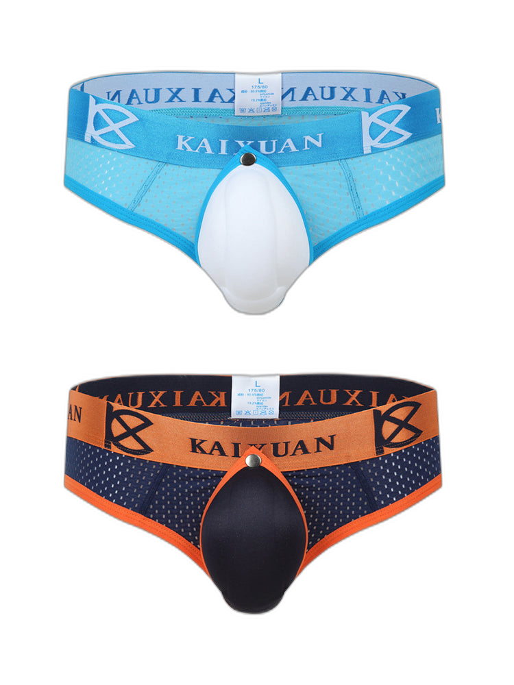 2 Pack Men's Breathable Mesh Removable U-Shaped Pocket Thongs