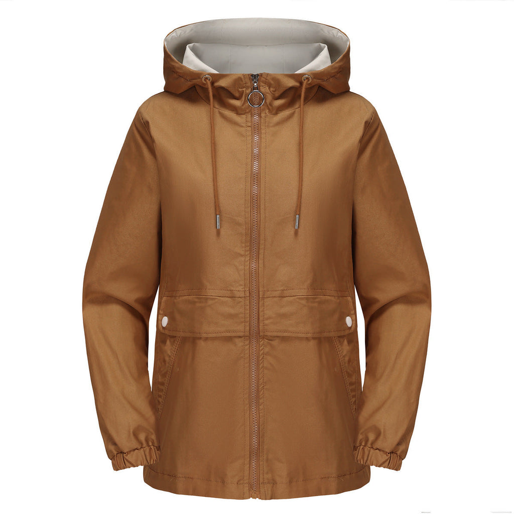 New Hooded Solid Color Trench Coat For Women