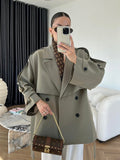 Turn-down Collar Fitted Waist Figure-flattering Elegant Single-breasted Trench Coat