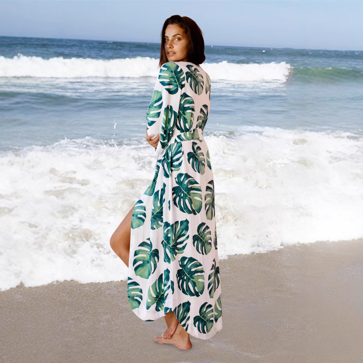European And American-style Printed Beach Cover-up Sexy Plus-size Vacation Sun-protective Top And Long Skirt