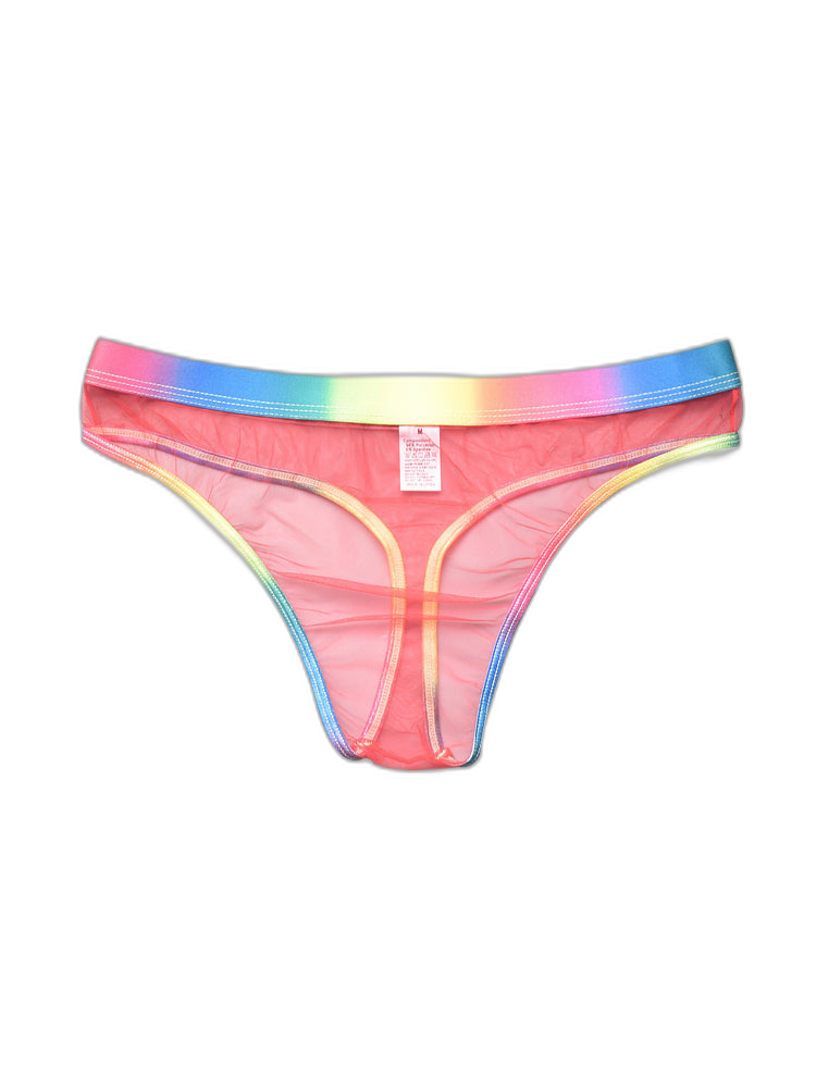 3-pack Men's Rainbow Trim Sheer Mesh Thong
