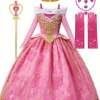 Girls Princess Set Sweet Long Sleeve Princess Dress Clothes For Birthday Christmas Halloween Gift