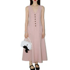 Women's Stylish & Elegant Solid-Color V-Neck Button-Up Dress
