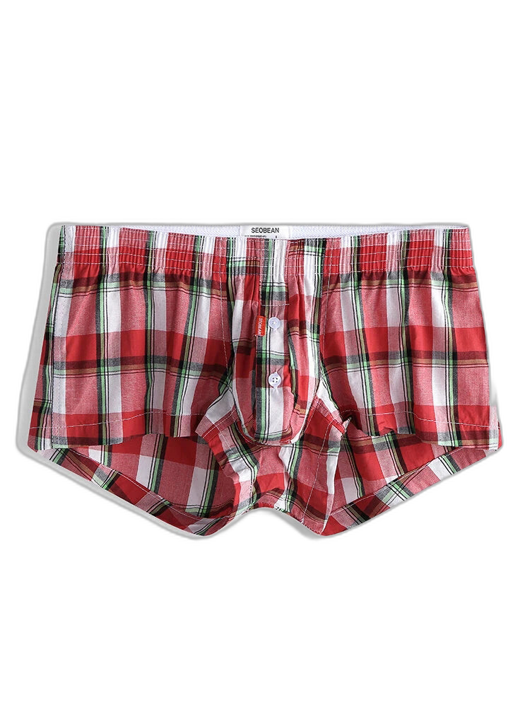Mens Plaid Front Pouch Boxer Shorts
