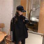 Women's SpringAutumn Thin Striped Preppy-Style Student Top Zip-Up Sweatshirt