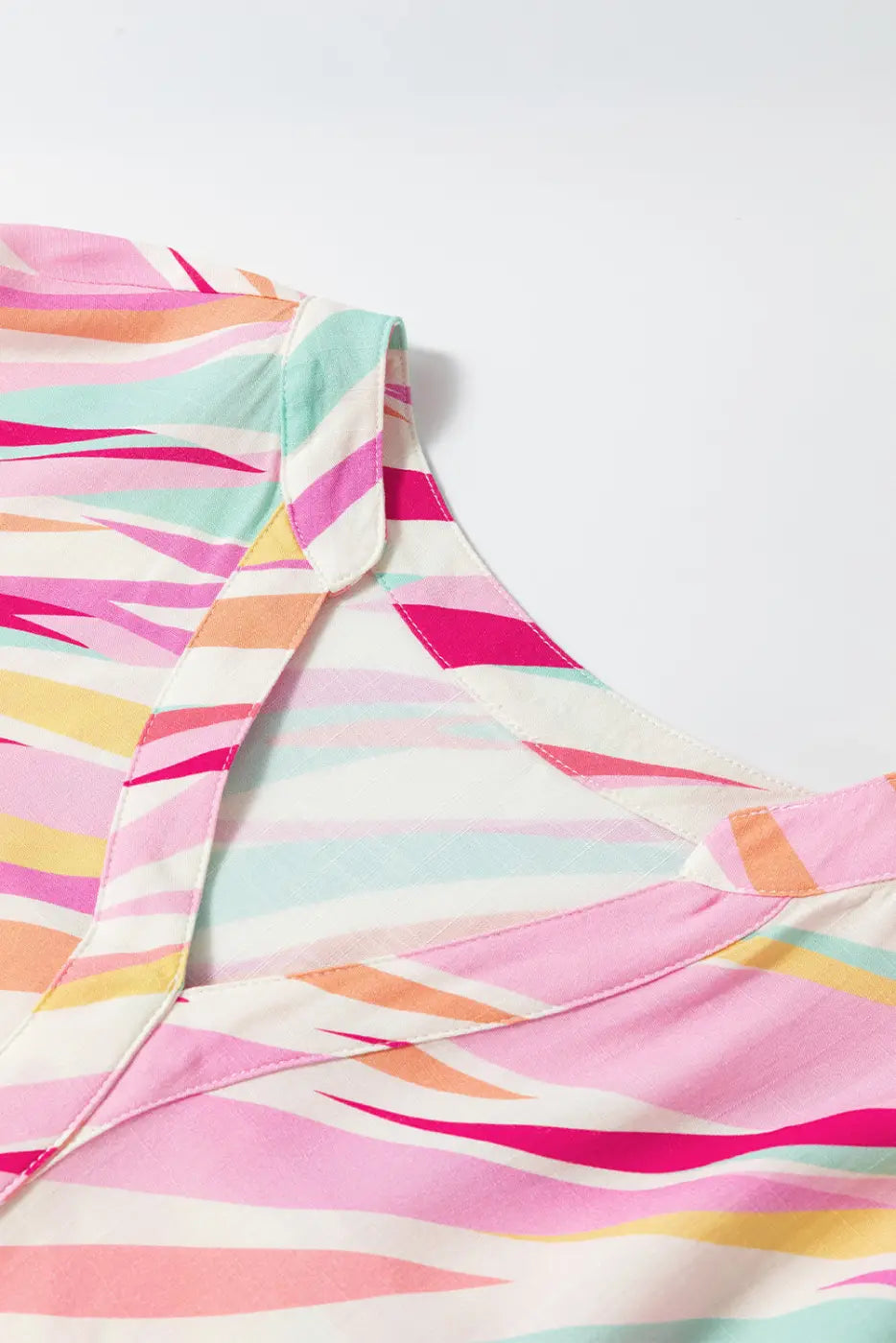 Abstract Print High Low Hem Short Sleeve Blouse Women UK