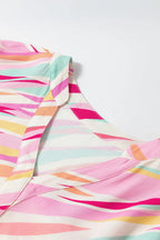 Abstract Print High Low Hem Short Sleeve Blouse Women UK