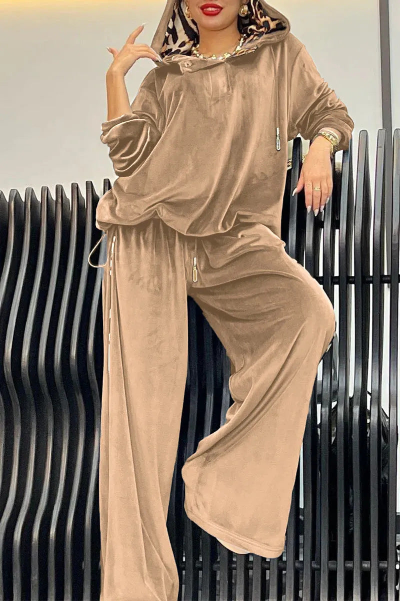 Loose Casual Two-piece Suit Leopard Print Hoodie And Pants Suit For Women
