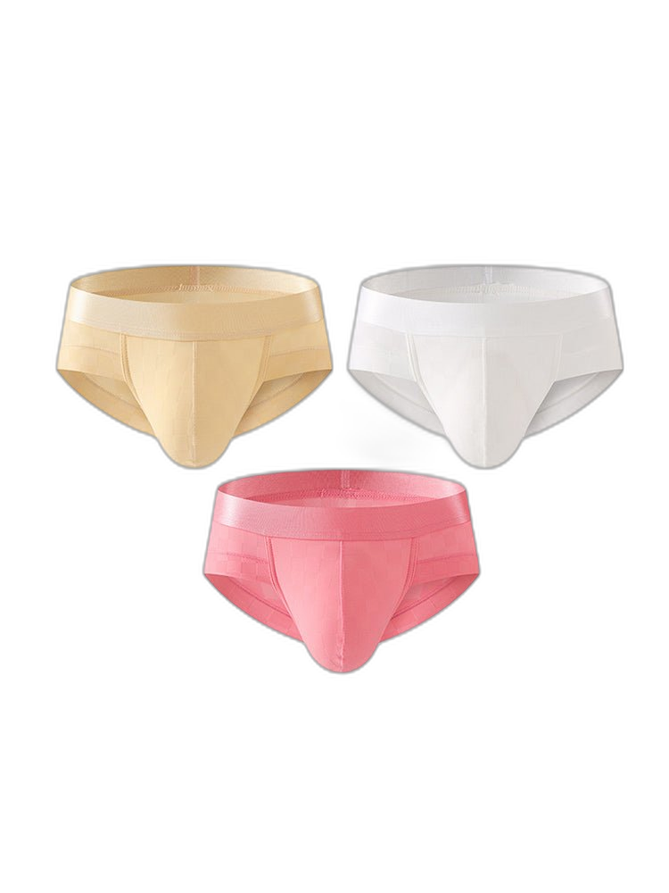3 Pack Men's Cooling Silktech Briefs - U-Pouch Design & Checkered Antibacterial Lining