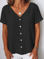 Casual Short-Sleeve V-Neck Cardigan Multi-Color Womens Shirt