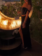 Off-the-shoulder Vest Sequined Skirt Suit