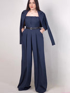 Striped Tube Top Jumpsuit Short Blazer Suit