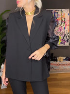 Black Organza Patchwork Sleeve Top