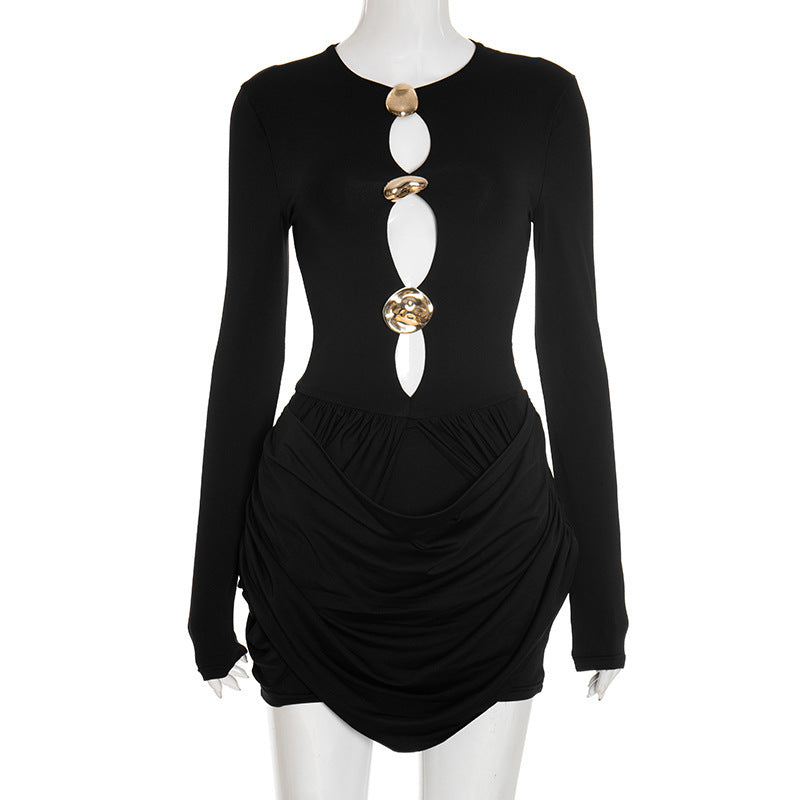 Slim Fit Elegant Luxury Decorative Pleated Mini Short Dress