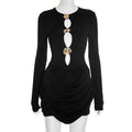 Slim Fit Elegant Luxury Decorative Pleated Mini Short Dress