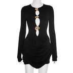 Slim Fit Elegant Luxury Decorative Pleated Mini Short Dress