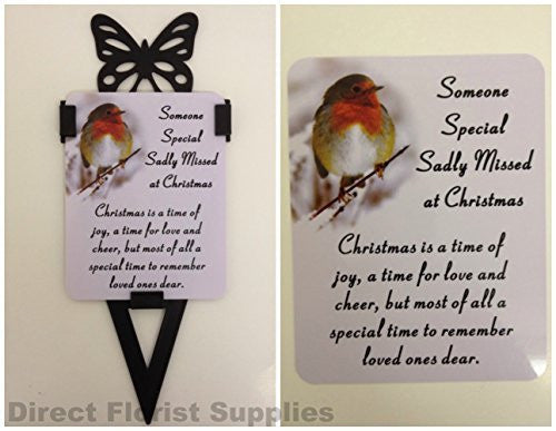 Someone Special Christmas Robin Memorial Card, Graveside Tribute Garden Spike with Butterfly