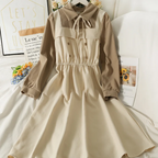 Vintage Patchwork Women's Dress High Waist A-Line Mid-Calf Spring Long-Sleeved