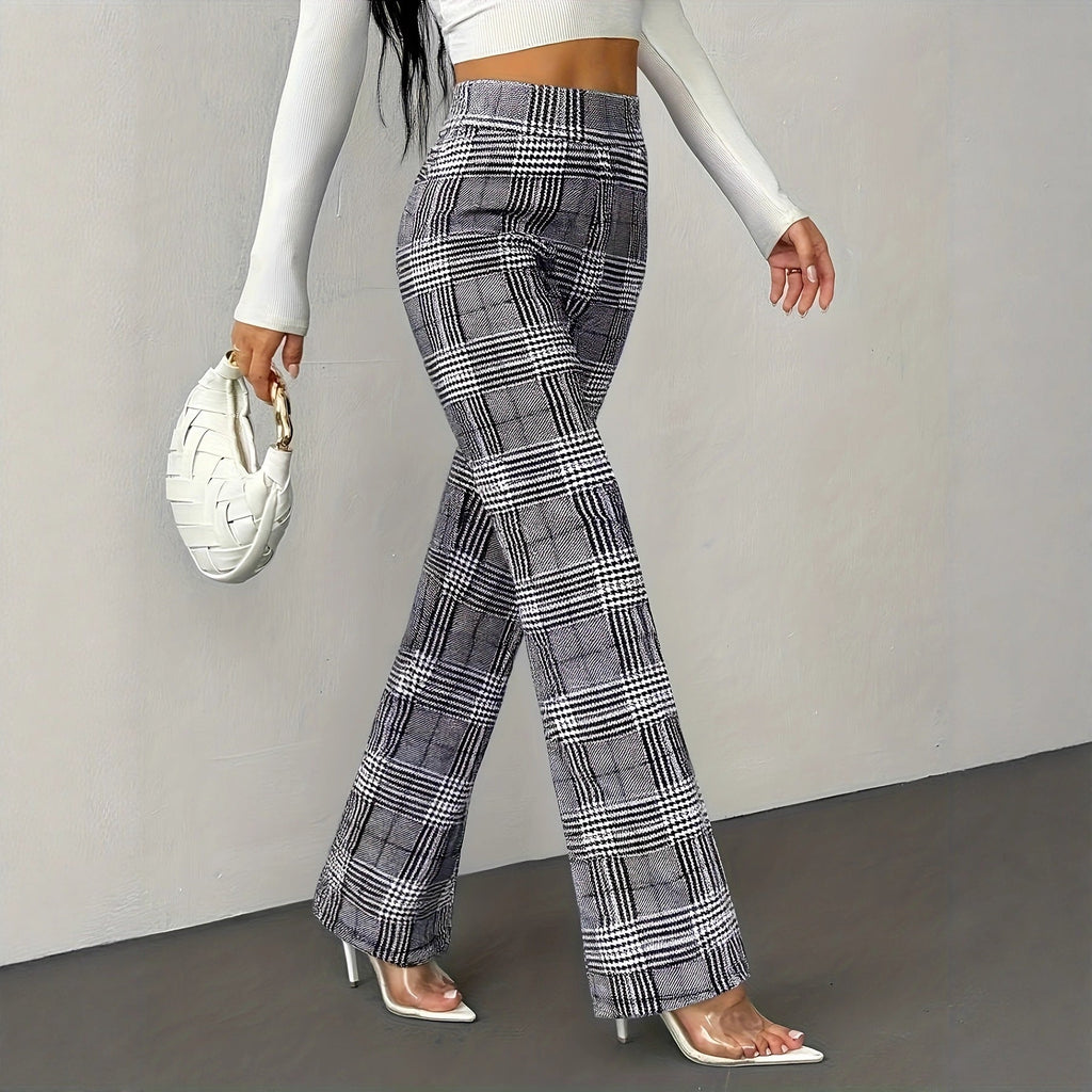 Houndstooth Wide-leg High-waisted Versatile Slim-fit Wool Straight-leg Pants