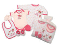 Baby Girls 6pc Gift Set Little Lovebugs Design Clothing Bundle With Satin Hanger - 0-3 Mths