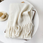 Mellard Merino Wool Korean-Style Relaxed-Feel Solid-Color Brushed Warm Scarf For Women
