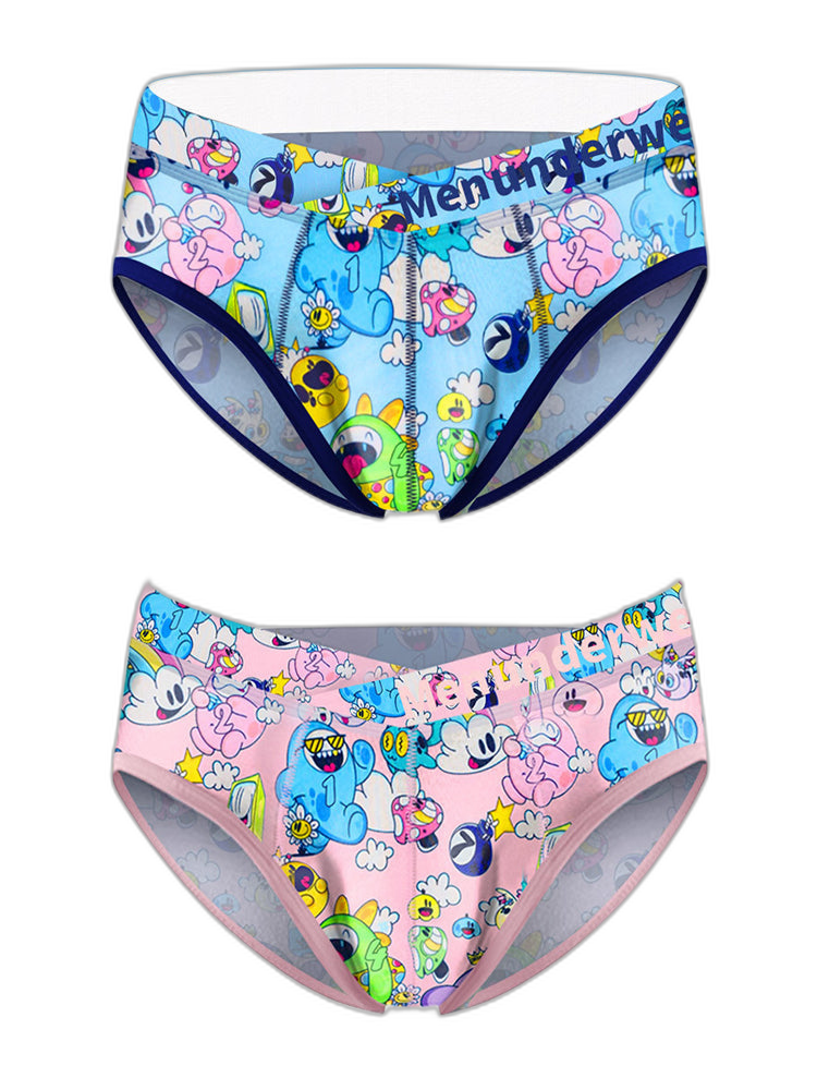 2 Pack Men's Playful Cartoon No-Tag Comfortable and Breathable Briefs