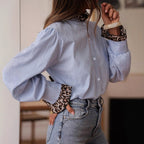 Women's Elegant Casual Striped Leopard-Print Patchwork Blouse