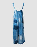 Denim Look Print Wide Leg Suspender Jumpsuit