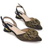 Women's Pointed-Toe Large Flower Decoration Rhinestone Low Heel Italian Shoes