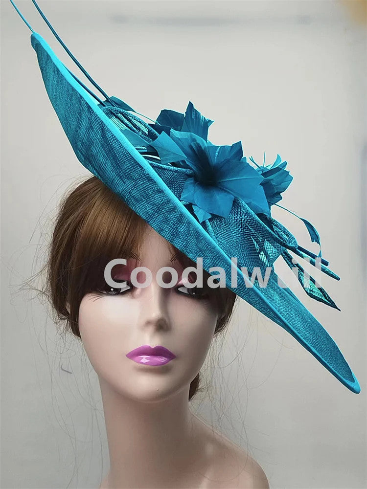 Royal Ascot Big Fascinator Hat Women Kentucky Derby Feather Large Hat