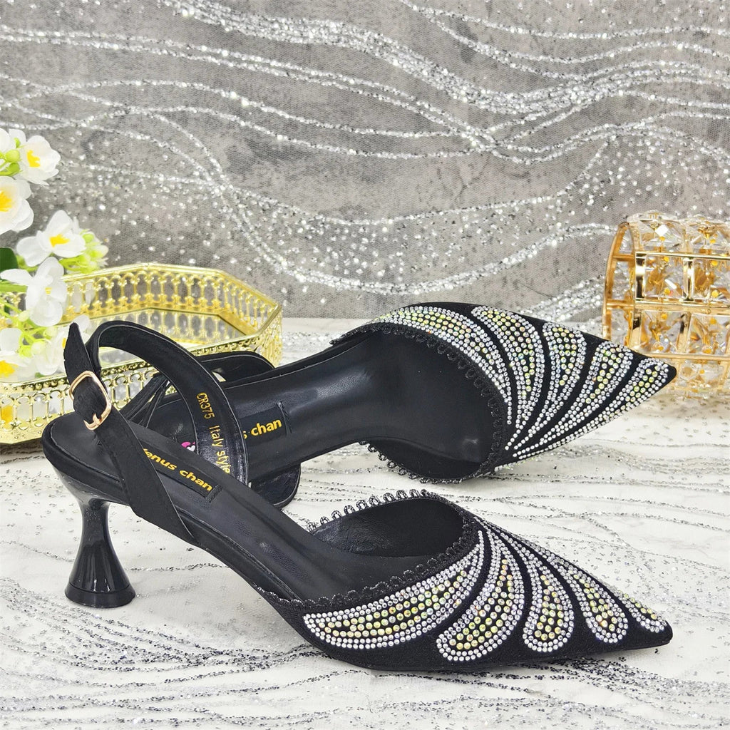 Women's Italian Diamond Studded Shoes and Bag Matching Set