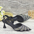 Women's Italian Diamond Studded Shoes and Bag Matching Set
