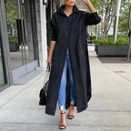 Women Shirt Windproof Shirt Dress Versatile Hem Stylish Autumn Winter Solid