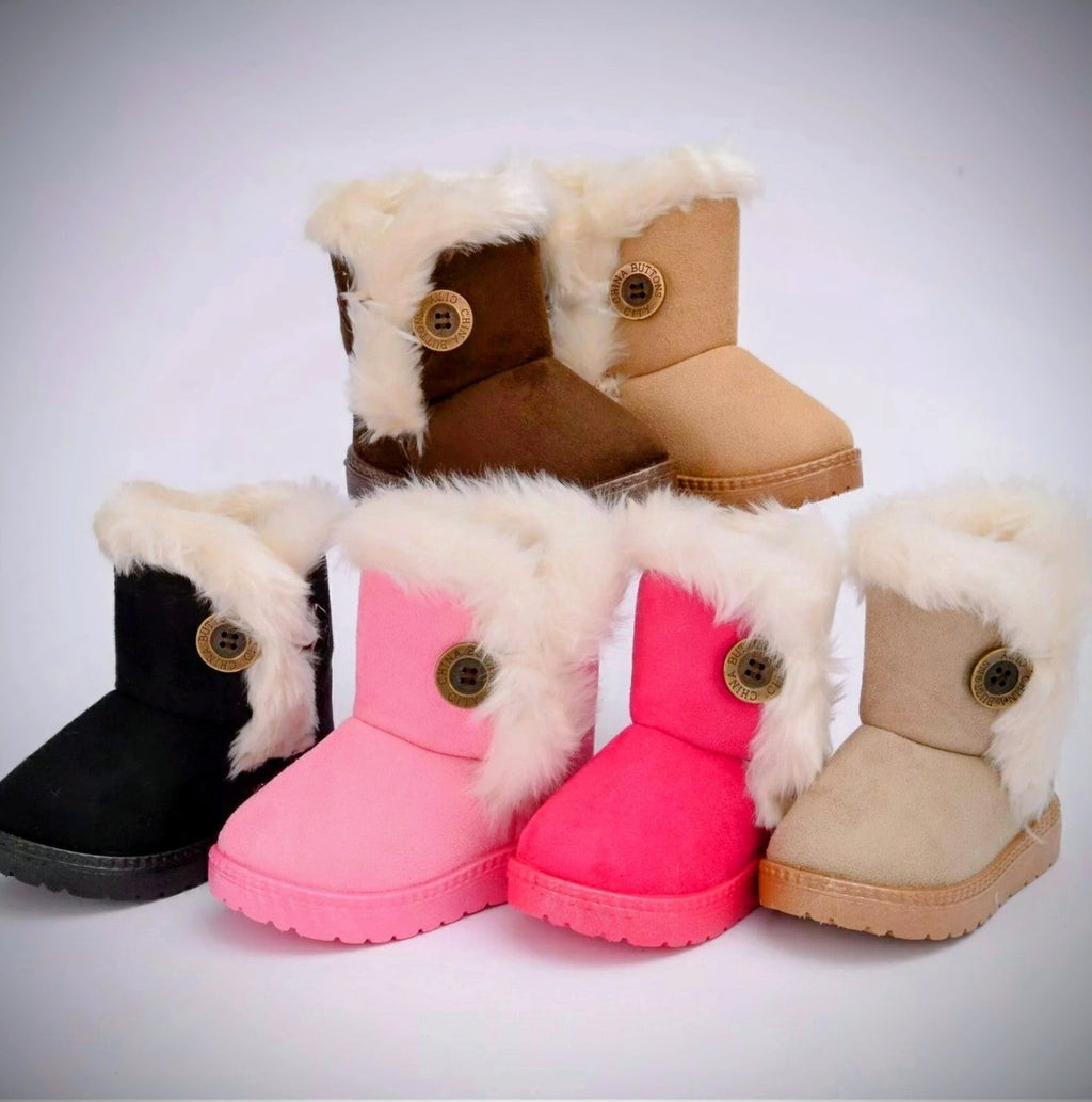 Kids Winter Warm Ankle Snow Boots Boys Girls Pull On Fur Lined Toddlers Shoes