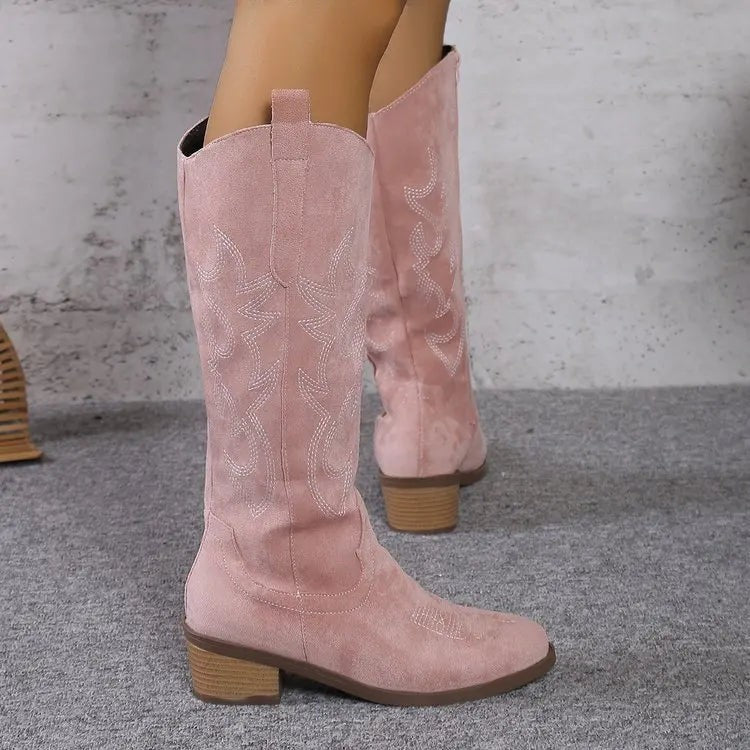 Women Chelsea Cowboy Knee High Boots for Women Mid Heels Walking Shoes Winter