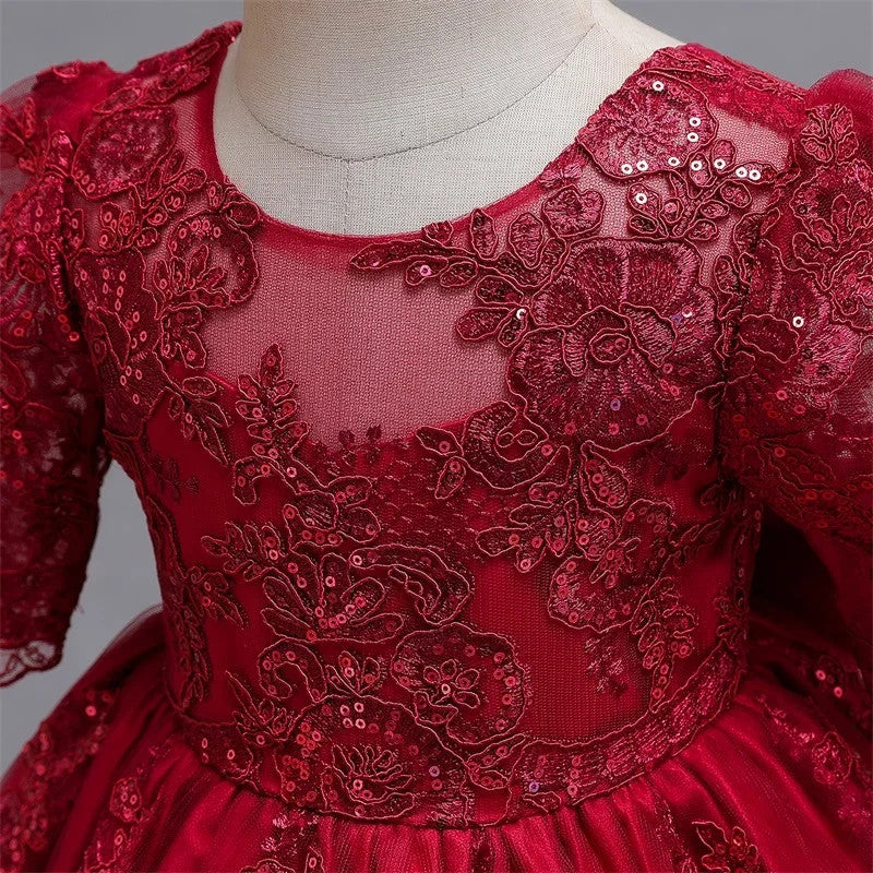 Girls And Toddler Long Sleeve Lace Birthday Tutu Princess Dress