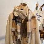 High Quality 100% Pure Wool Plaid Scarf Women Couples Winter Autumn Soft Warm
