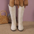 Women Chelsea Cowboy Knee High Boots for Women Mid Heels Walking Shoes Winter