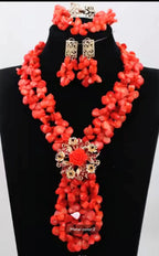 Fabulous African Beads Jewelry Set Latest Coral Beads Necklace Set Wholesale