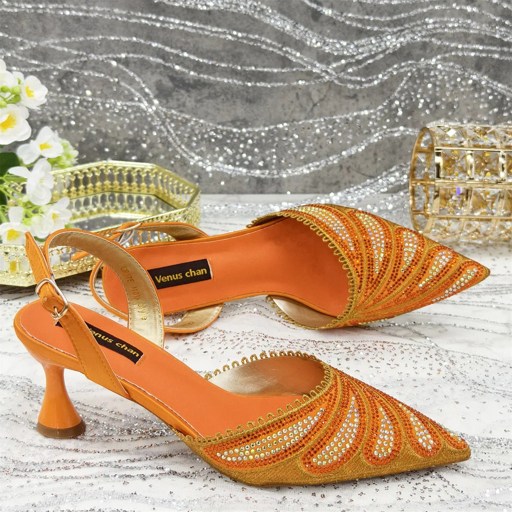 Women's Italian Diamond Studded Shoes and Bag Matching Set