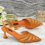 Women's Italian Diamond Studded Shoes and Bag Matching Set