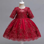 Girls And Toddler Long Sleeve Lace Birthday Tutu Princess Dress