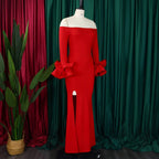 Elegant Sexy Side Slit Long Dress For Women Independent Stand Trade Clothing