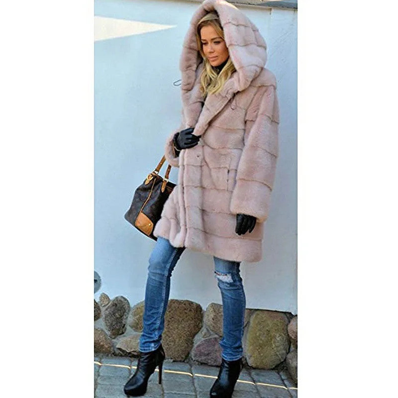 Women's Faux Fur Over Size Windbreaker Hooded Jackets