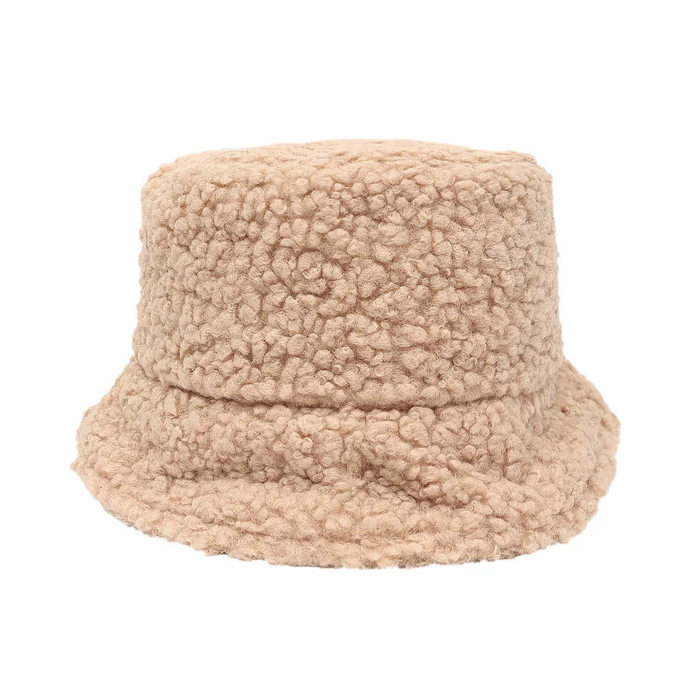 Women Girls Faux Fur Bucket Hat Plush Warm Fisherman Hat Outdoor Windproof
