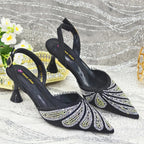 Women's Italian Diamond Studded Shoes and Bag Matching Set