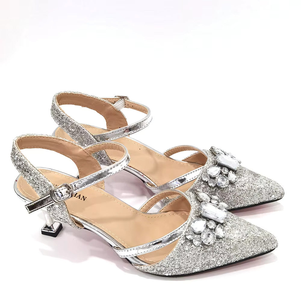 Women's Italian Fashion Peep Toe Pump Shoes with Matching Bag Set for Wedding
